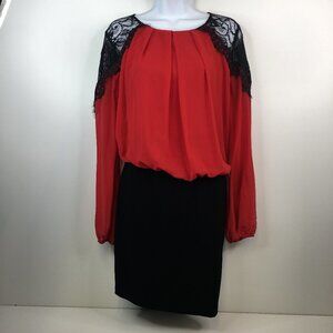 Bisou Bisou Color Block Black And Red Long Sleeves Dress Size 8. NWT
